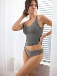 SHEIN 1pc Women's Comfortable Minimalist Dark Grey Camisole - Dark Grey - View 2