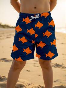 Young Boy Casual Loose Swim Trunks, Classic Cute Clownfish Graphic Print, Suitable For Surfing, Swimming, Vacation In Summer - Multicolor - View 2