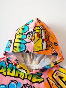 SpongeBob SquarePants | SHEIN Tween Boy Casual Cartoon Pattern Hooded Loose Fit Knit Sweatshirt - Yellow - View 3