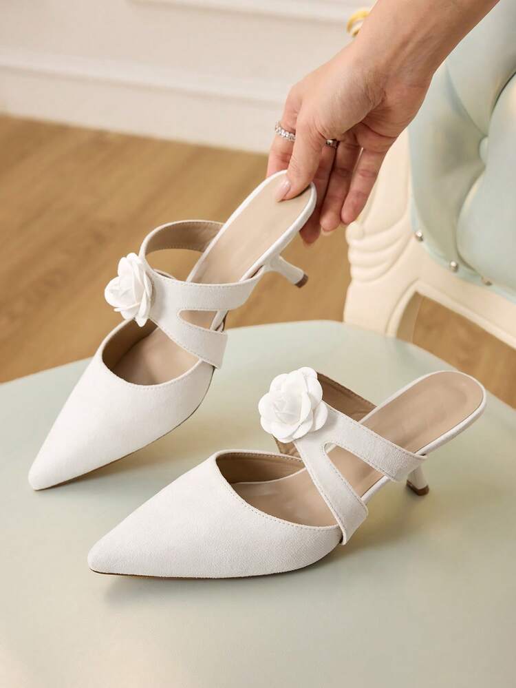 CUCCOO HITCHD Women's Pointed Toe Floral Decor Elegant High Heel Mules Valentine's Day Elegant Shoes