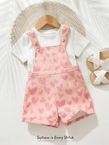 Cozy Pixies Baby Girl Heart Pattern Suspender Romper, Versatile & Comfortable - Pink - View 6
