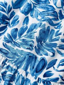 Poéselle 女士露背系带吊带树叶印花休闲百搭日常上衣 - 淺藍色 - 查看 8