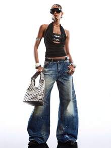 LYSMO 女士纯色亮片装饰吊带背心 - 黑色 - 查看 6