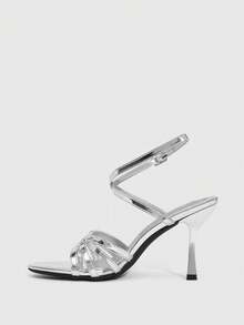 CUCCOO SZL Women's Buckle Design Fashion Daily Wear High Heel Sandals - Silver - View 10