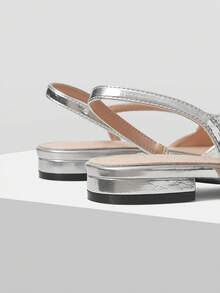 MOTF SPRING AND SUMMER NEW SPLICING SMALL ROUND TOE WOMEN'S SHOES, SLINGBACK LOW VAMP FLAT SHOES WOMEN SPRING SHOES - Black Silver - View 7