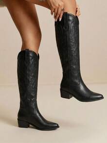 Daringsoles Women's Mid-Calf Boots, Bohemian Western Music Festival Style, Suitable For Party, Christmas, Halloween Outfits - Black - View 8