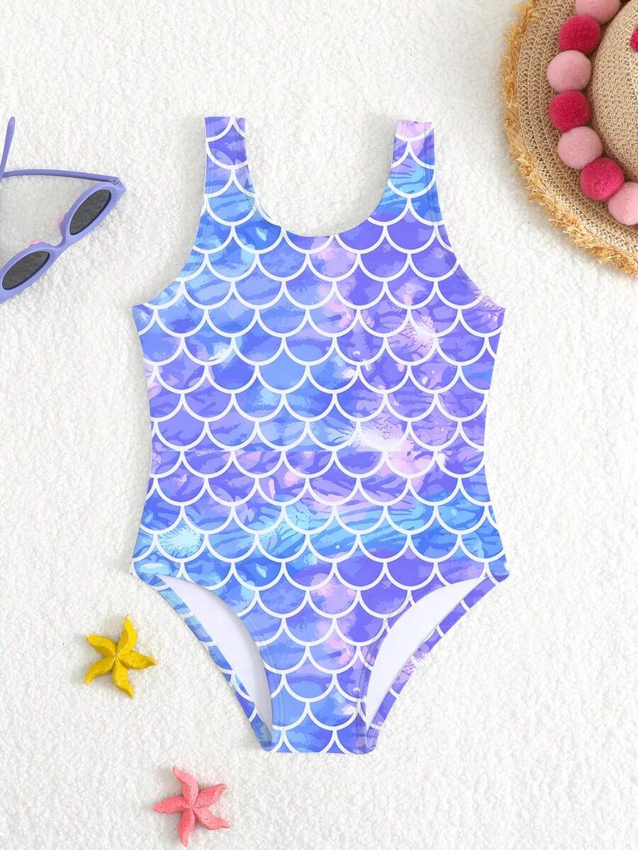 Girls One-Piece Swimsuit With UPF 50+Sun Protection, Quick Drying Bathing Suit 4-7Y Girl Mermaid Kids Blue Suits For Seashell 1 Piece Uv Swimwear - Multicolor - View 1