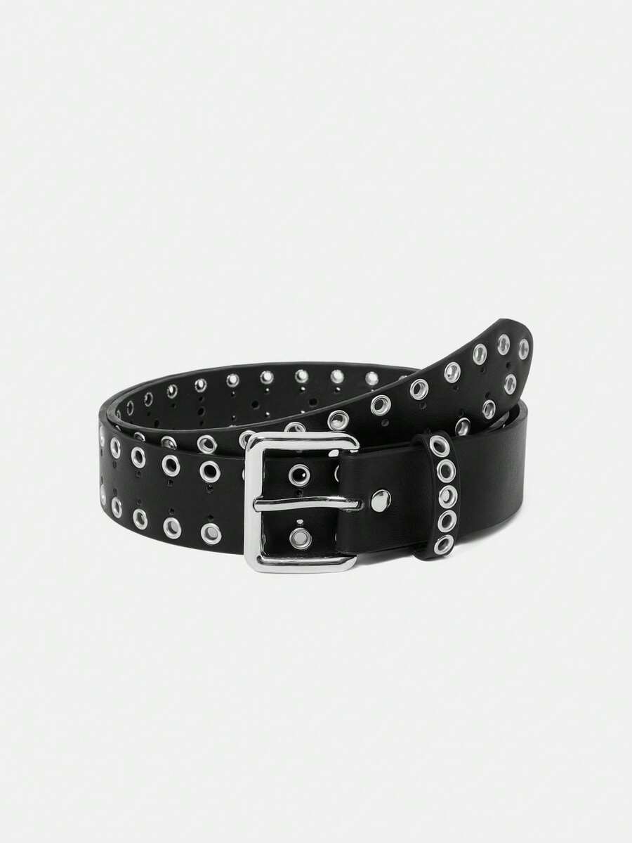 Maija Hollow Rivet Belt - Black - View 1