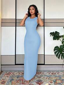 Rafferiza 女士扎染印花修身连衣裙，夏季长裙，绿色长款连衣裙女装 - 灰藍色 - 查看 5
