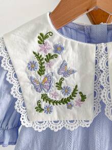 Cozy Pixies 女婴碎花印花领泡泡袖收腰连衣裙 - 藍色 - 查看 5