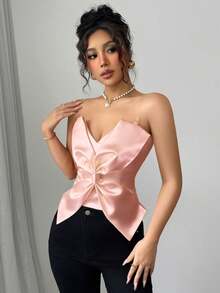 Rafferiza Valentine's Day Fashion Bow Transparent Strap Red Zipper Design Camisole - Baby Pink - View 3