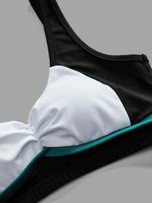 Cheerettes Women's Casual Sports Contrast Color Ruched Bra - Black - View 5