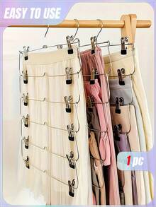 1pc Multi-Layer Hanger Skirt Rack With 12 Clips Space Saving Clothing Storage Rack Hanger Wardrobe Folding Pants And Skirt Hanger - Multicolor - View 1