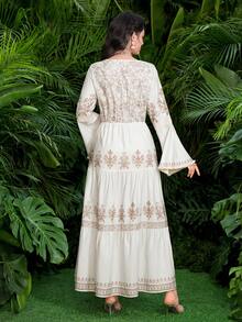 Al Najma 中东风情喇叭袖蕾丝流苏系带V领镂空度假睡袍 - 白色 - 查看 2