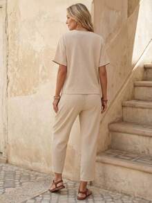 Faunlyn Summer Outfits For Women Vacation Outfits Women Vacation Vacation Outfits Woman Country Concert Outfit Vacation Two Pieces Set Rave Outfits Festival Concert Outfit Women Two Pieces Summer Set Women Clothing Summer 1960s Outfit European Summer Women Two Pieces Outfits - Khaki - View 2