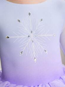 SHEIN Áo liền quần in họa tiết đính đá cho bé gái, váy múa ba lê bằng vải tuyn dành cho học sinh, các cuộc thi trong khuôn viên trường, bộ đồ liền thân nhảy múa dễ thương đính sequin bồng bềnh. - Màu tím hoa cà - Xem 2