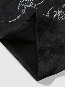 ROMWE MEN Goth 男士Polo衫，每日街头美式风格仿雪花和荆棘印花短袖Polo衫 - 黑色 - 查看 6