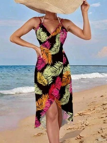 Breezaya Women's Contrast Color Print Vacation Style Cover-Up - Hot Pink - View 4