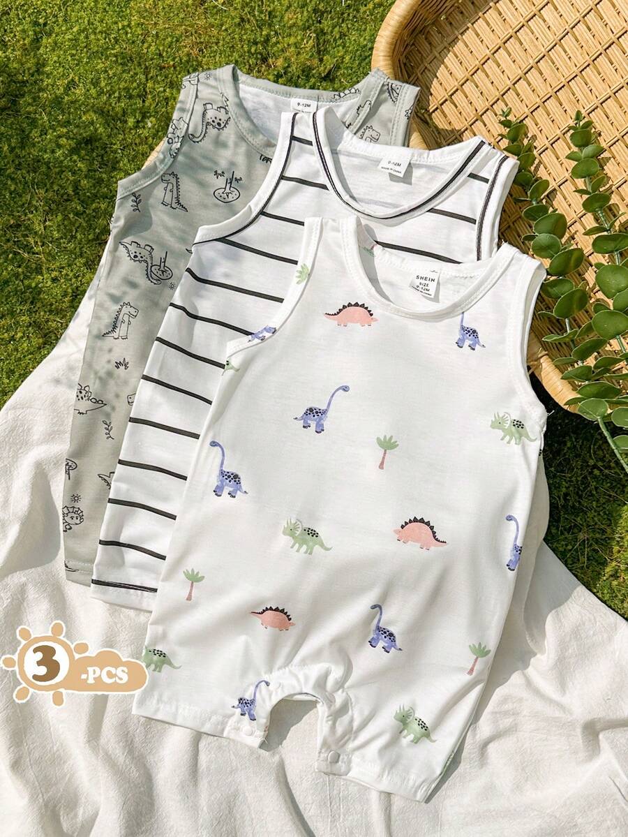 SHEIN Vintaside Kids 3pcs/Set Baju Terusan Bayi Rajut Lembut Warna Polos Tanpa Lengan - MultiWarna - View 1