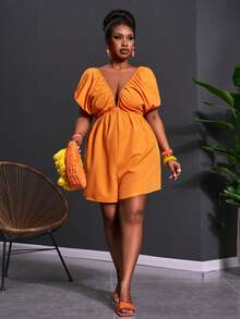 Slaydiva New Early Spring, Spring And Summer Music Festival, Valentine's Day, Easter, Bohemian Style, Nomadic Style, Casual And Simple Basic Style, Cruise Party, Birthday Party, Daily Date, Casual Vacation, Elegant Commuting, Deep V-Neck, Cover Sleeve, Loose Fit, Shorts, Orange Pants, Women's Jumpsuit -A - Orange - View 6