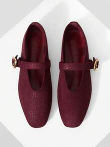 MOTF PREMIUM WOMEN'S COMMUTING CASUAL COMFORTABLE VERSATILE MARY JANE SQUARE TOE FLAT SHOES VALENTINE'S DAY - Burgundy alligator pattern - View 10