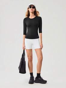 OutZeal Women Sports Tee Black Yoga Daily Casual Soft Stretch Round Neck Slim Acitve Tops - Black - View 5