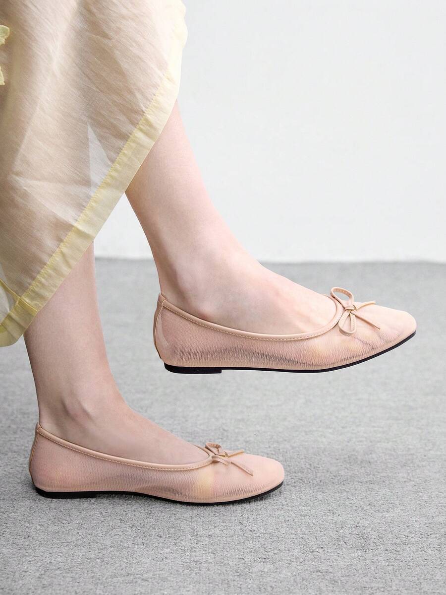 CUCCOO BIZCHIC 春夏新款女士网眼透气蝴蝶结玛丽珍鞋 - 網紗嫩粉色 - 查看 1