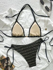 Swim Vcay 女士镂空纹理面料比基尼两件套，休闲度假 - 彩色 - 查看 3