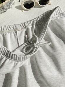 Comfortcana 大码纯色弹力腰宽松休闲百搭短裤，春夏款 - 淺灰色 - 查看 9