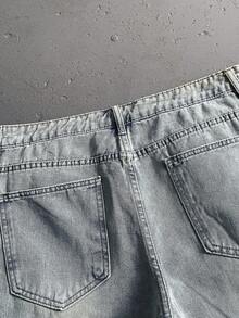 StoneGrade Bermudas de mezclilla holgadas con dobladillo crudo y desgastado para hombres - Lavado ligero - Ver 6