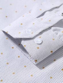 Manfinity Mode 男士休闲波点印花纽扣长袖衬衫，秋季款 - 白色 - 查看 3