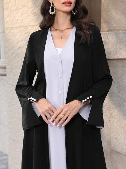 Graceveil 宽松优雅拼接长袖女士阿拉伯长袍，适合日常穿着