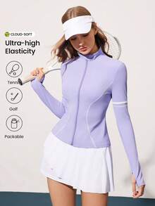 CourtClass Áo khoác thể thao dáng ôm, đa năng, phối màu tương phản, có lỗ xỏ ngón tay cái và khóa kéo. - Nhiều màu - Xem 1