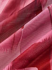 SHEIN MOD 大码女式粉色渐变印花荷叶边连衣裙，不对称下摆连衣裙，蓝色吊带连衣裙，情人节穿搭，春季女装，单身派对服装 - 彩色 - 查看 7