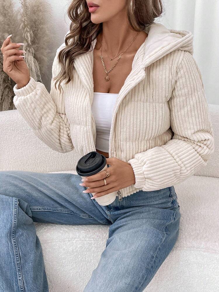 Women's Short Casual Street Fashion Corduroy Padded Coat, Winter