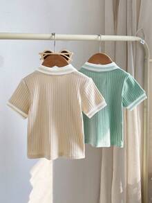 Souflis Souflis Set de 2 piezas de camisa tipo polo de unicolor acanalada y pantalones cortos casuales de verano para niños - Multicolor - Ver 2