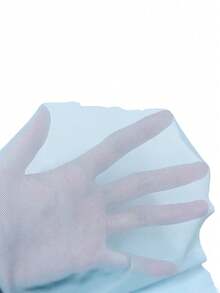 SHEIN Tall Bodys de manga larga con parches de malla transparente de moda para mujer - Azul - Ver 8