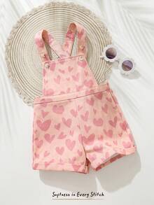 Cozy Pixies Baby Girl Heart Pattern Suspender Romper, Versatile & Comfortable - Pink - View 7