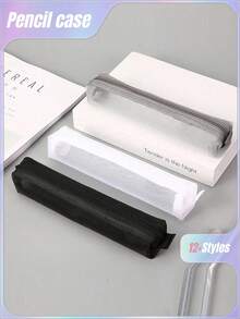 1/2/3pcs Minimalist Transparent Mesh Pencil Case, Student Exam Supply Pouch, Mini Square Storage Bag Back To School, Back To School, School Supplies, Pencil Pouch, School Bag - Black - View 1