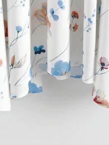 Franclia Ensemble de 2 pièces pour femmes grandes tailles : T-shirt à manches courtes avec nœud papillon et jupe imprimée fleurie. Tenue de vacances/rendez-vous - Bleu et Blanc - Voir 4