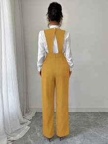 SHEIN Elenzya 女士新款休闲阔腿连体裤，黑色 - 黃色 - 查看 2