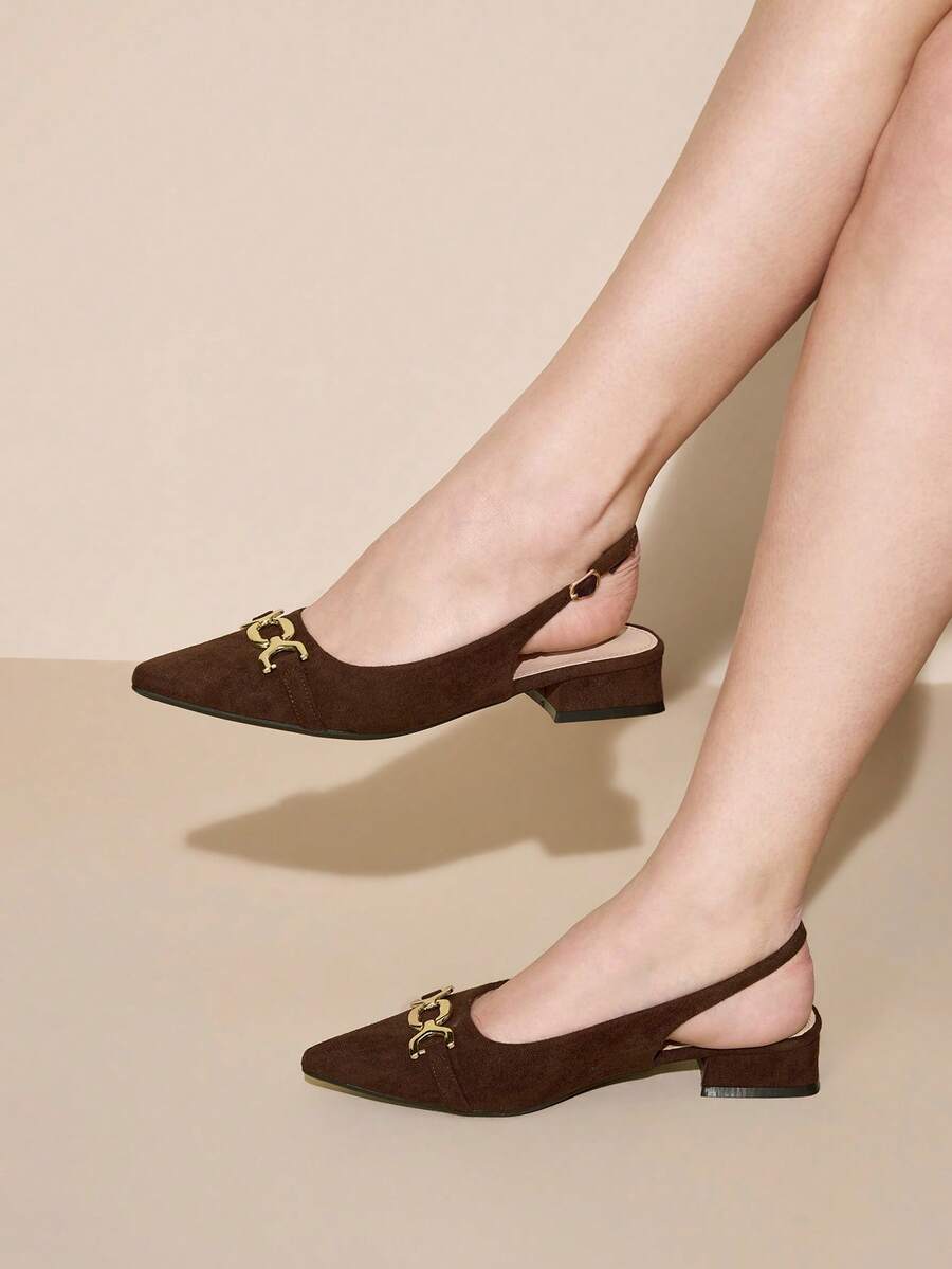 CUCCOO CURVES Women's Pointed Toe Buckle Design Everyday Versatile Fashion Wide Fit High Heels Valentine's Day - Brown - View 1