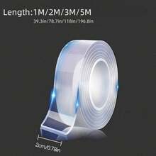 1 rollo, 2cm/0.78in de ancho, cinta adhesiva transparente doble cara lavable y reutilizable, adecuada para artículos de cocina y baño - color transparente - Ver 7