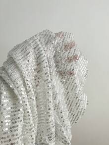 Elamini Đầm quây thời trang không dây vai, xếp ly đôi, màu trơn đính sequin dành cho nữ. - trắng - Xem 4