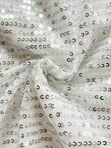 Elamini Đầm quây thời trang không dây vai, xếp ly đôi, màu trơn đính sequin dành cho nữ. - trắng - Xem 8