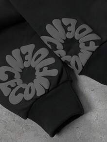 Manfinity EMRG Men's Casual Fashion Street Hoodie With Letter Embossed Kangaroo Pocket, Suitable For Daily Commute, Spring/Autumn - Black - View 4