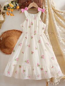 Vintaside Kids Girls' Sleeveless Halter Sweet And Fashionable, Elegant And Generous Dress, Suitable For Family Gatherings, Birthdays, Parties Or Travel Vacations - Apricot - View 3