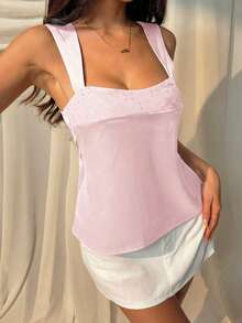 SHEIN EZwear Women's Loose Fit Sleeveless Tank Top With Hollow Out Embroidery, Light Pink, Spring/Summer - Baby Pink - View 4