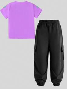 Bộ 2 món gồm áo tay ngắn và quần jogger in hình thần tượng nhóm nhạc nữ, kiểu dáng thường ngày và thời trang, phù hợp cho mùa xuân, hè, thu và đông. - Nhiều màu - Xem 3