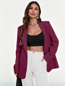 Aveloria Modichic 休闲纯色翻领西装外套，春秋季款 - 紫色 - 查看 6